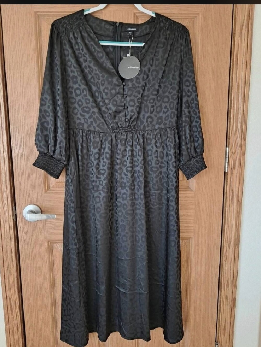 NWT Mittoshop Monochromatic Black Satin Jacquard Midi Dress